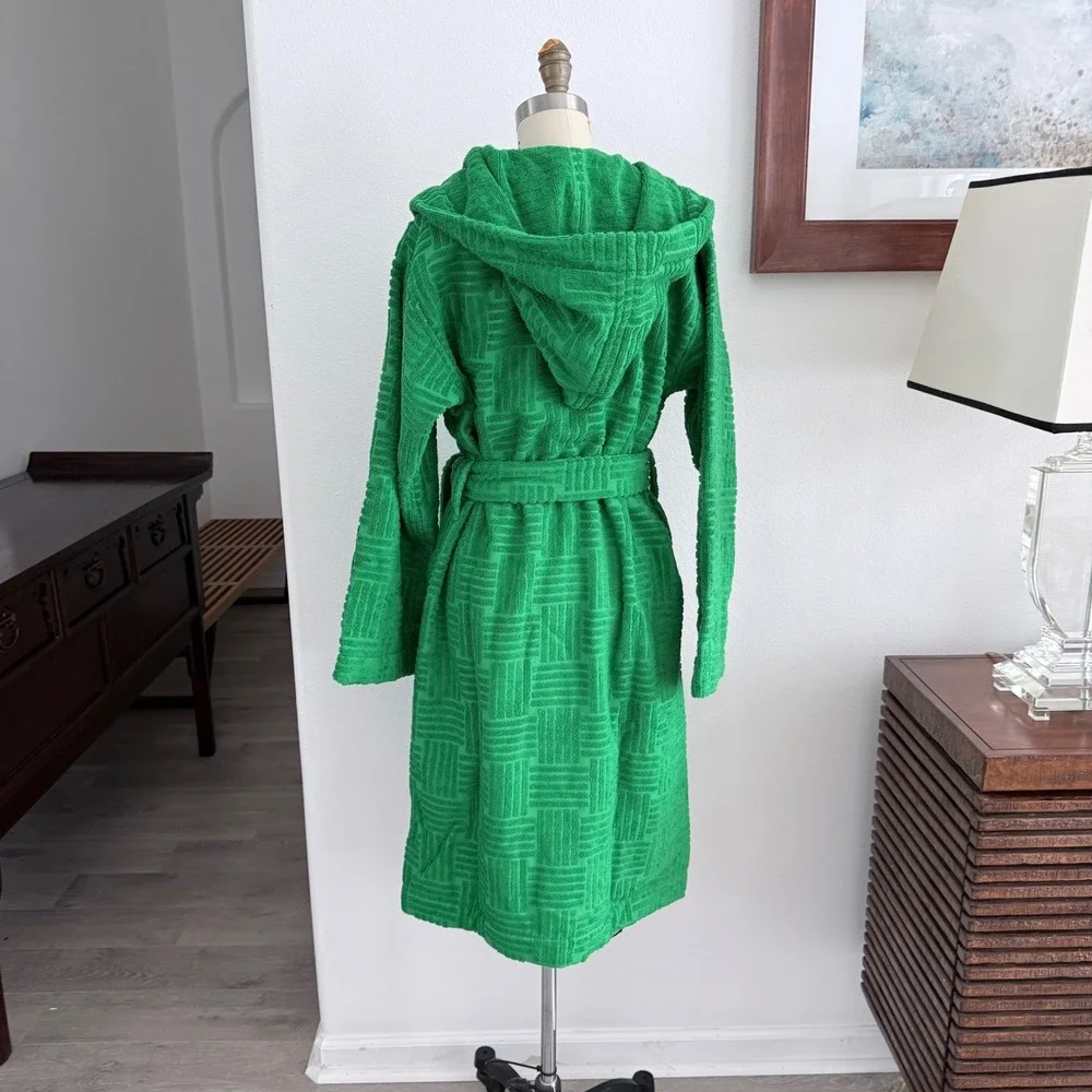 Bottega‎ Veneta Women's Terry Bath Robe Green w/hood Medium 656096 Italy